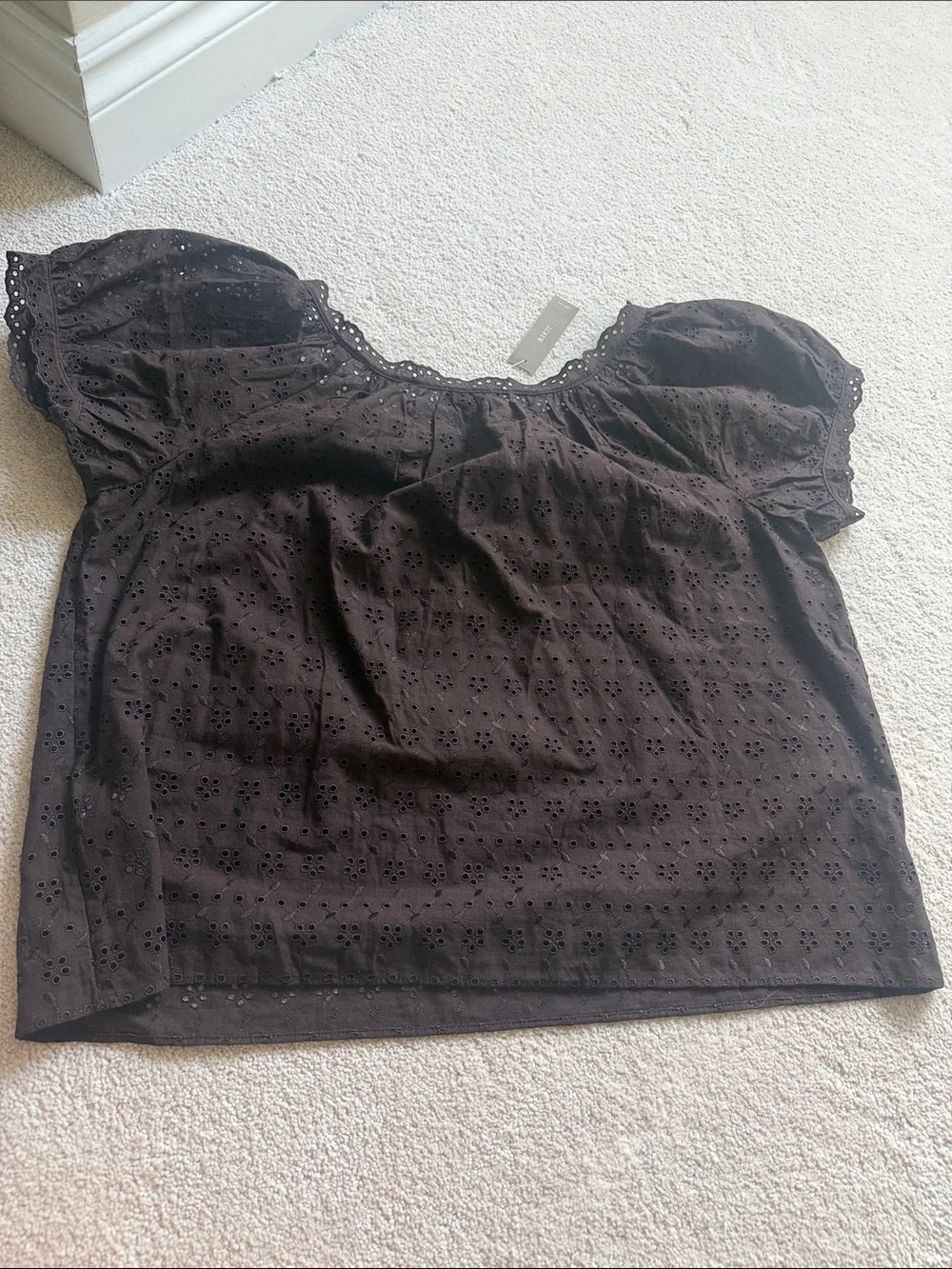 J. Crew Chocolate Brown Eyelet Short Sleeve Top